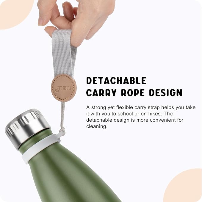 Kids Water Bottle-12 oz Stainless Steel Vacuum Insulated Sports Water Bottle for Back to School- Small Water Bottle for Boys, Leak proof -BPA Free(Grass Green)