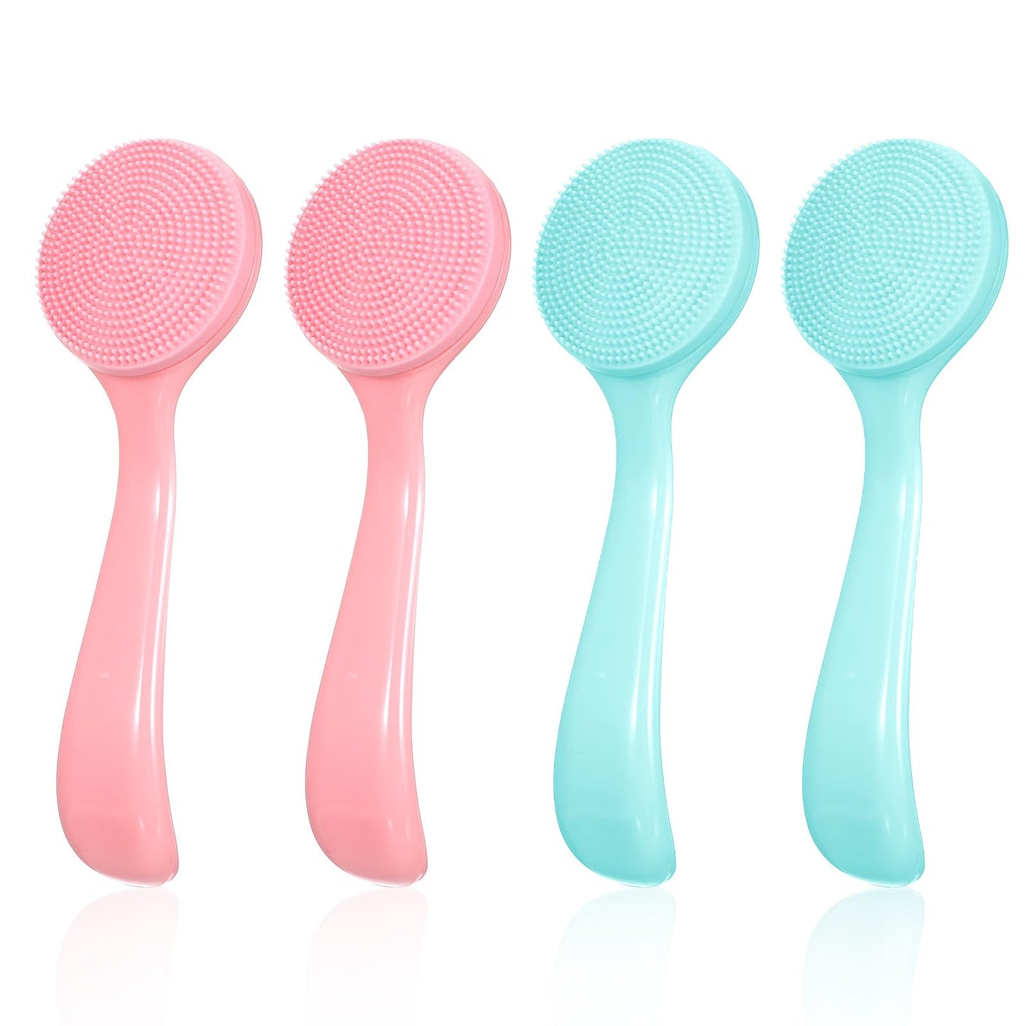 JJUNW 4 Pack Silicone Manual Facial Cleansing Brush, Skin Friendly Waterproof Face Cleaning Scrubber Exfoliator Brush for Blackheads Whiteheads Makeup Residues Removal (Blue, Pink)