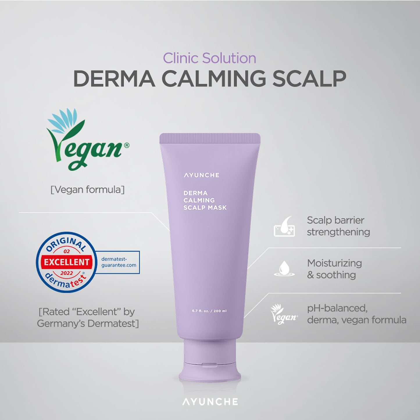 AYUNCHE Derma Calming Vegan Shampoo 1.76oz + Hair Mask 1oz Mini Kit [For Dry & Sensitive Scalp] | Gentle Hydrating Scalp Care | Strengthen Scalp Barrier | Korean Salon Brand