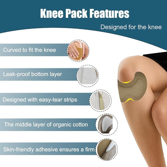 20pcs Castor Oil Patches for Knees, Castor Oil Pack Wrap, Specially Designed for Knees, Disposable Organic Cotton Self-Adhesive Sheet, 5.2x3.7in, No Wash(Without Essential Oils)