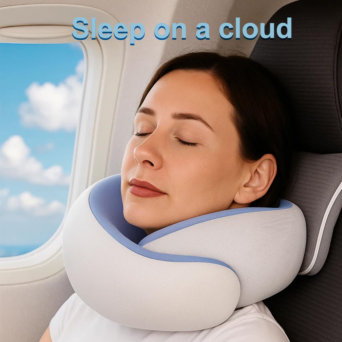 Travel Pillows for Airplanes,Memory Foam Neck Pillow for Traveling,Smooth & Cooling Fabric Plane Pillow for Long Flight,Ideal for Travels,Airplanes,Offices,Cars,Trains (Blue, Standard-Broad Fit)