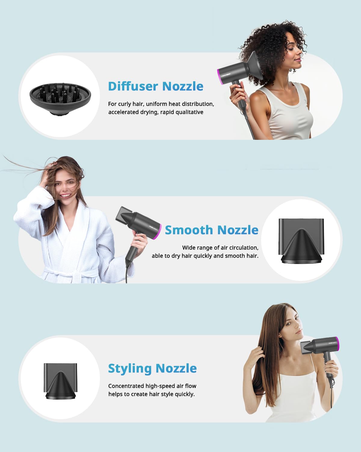 SHRATE Lightweight Ionic Hair Dryer with Diffuser - Powerful 1800W Blow Dryer for Fast Drying - Professional Low Noise Mini Hair Dryer for Travel, Gifts, Hair Styling