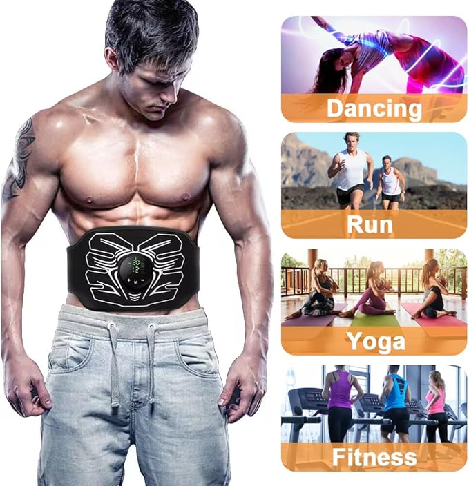 Abs Stimulator, Portable EMS Abdominal Muscle Toner for Home and Office Fitness, Strength Training - Black