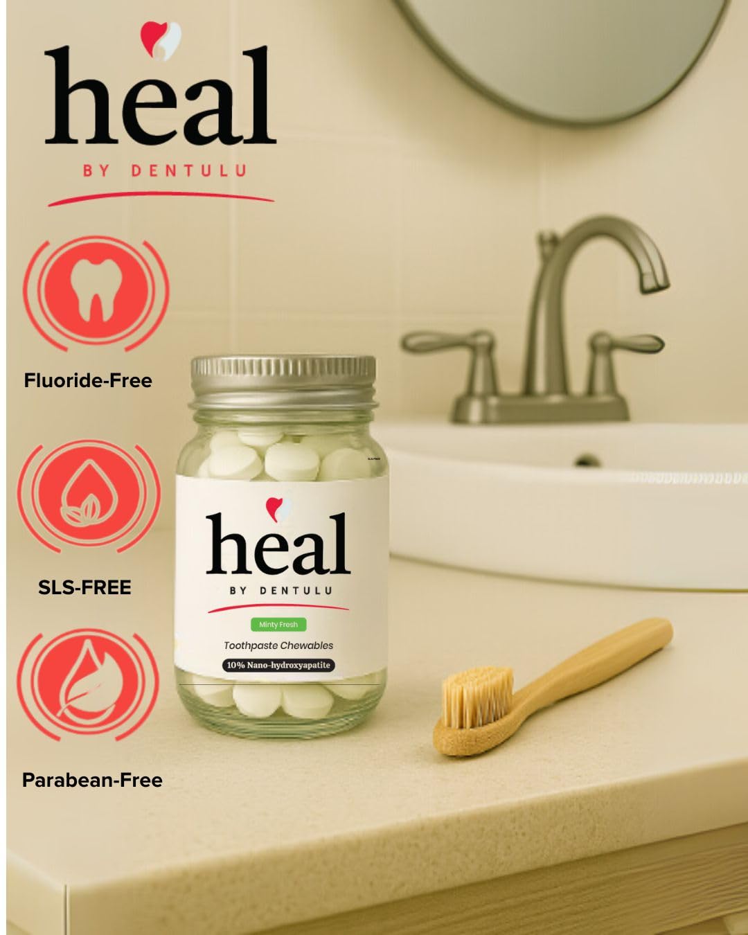 Heal- Toothpaste Chewable Bites with 10% Nano-Hydroxyapatite Fluoride Free