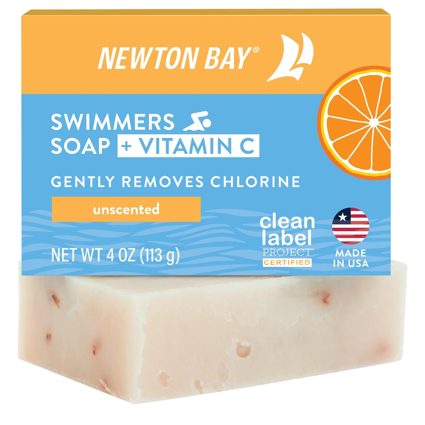 Newton Bay Swimmers Soap + Vitamin C | All Natural Body and Face Wash Soap Bar | Neutralizes and Washes Away Chlorine After Swimming | Revitalizes Sensitive Skin | Single 4 Ounce Soap Bar