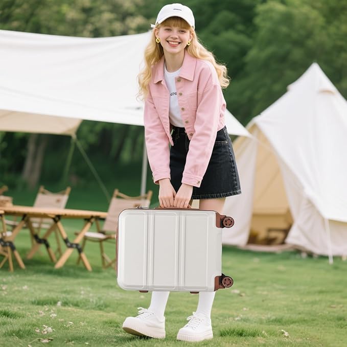 Kono 20'' Carry on Luggage Lightweight with Spinner Wheel TSA Lock Hardside Luggage Small Carry on Suitcase Cream White