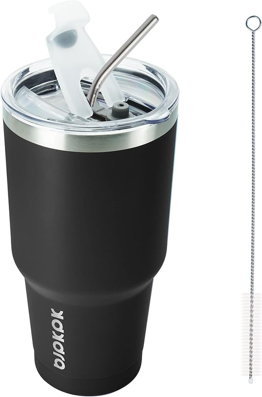 BJPKPK 30 oz Stainless Steel Tumbler with Lid and Straw Insulated Travel Coffee Mug Reusable Metal Thermal Cup,Black
