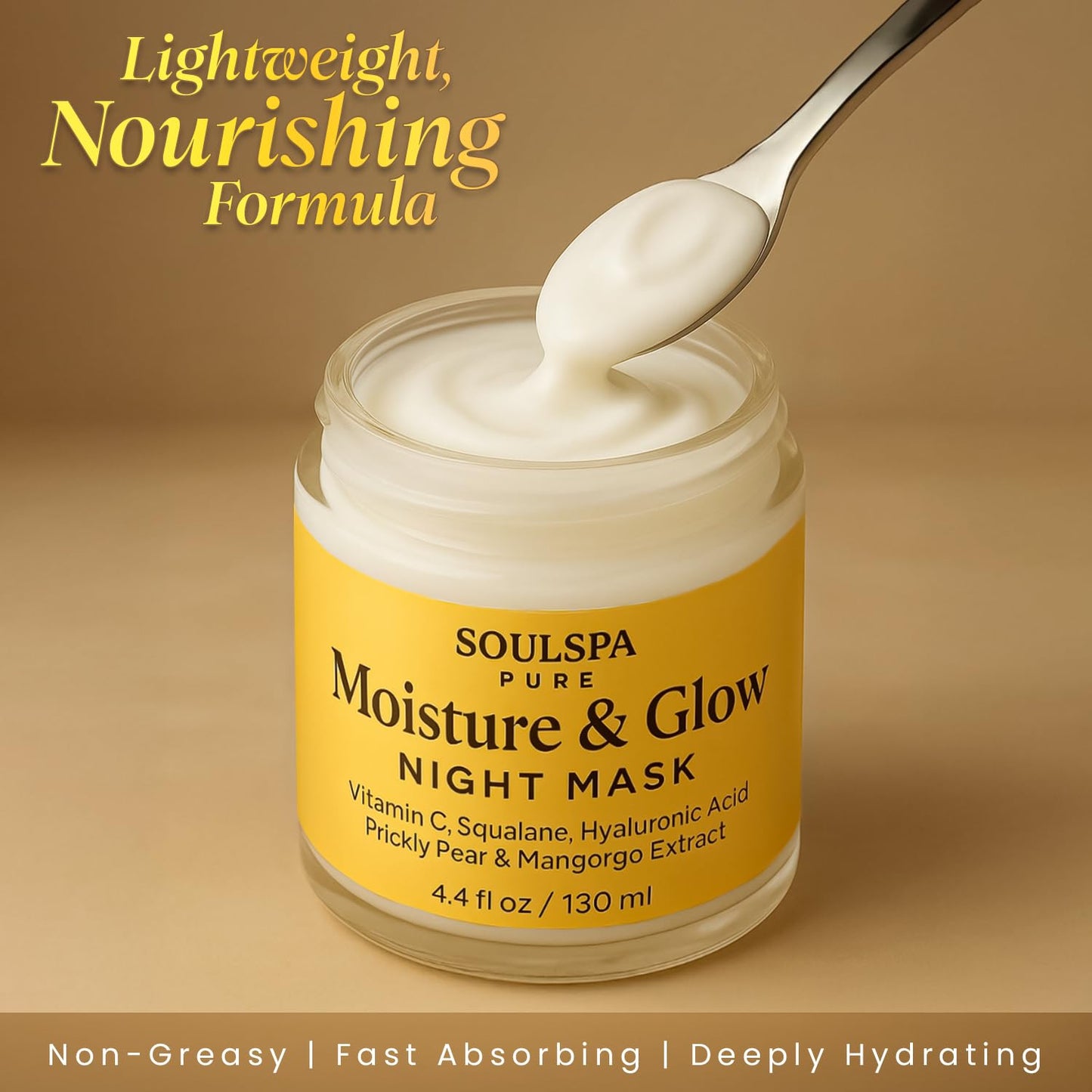 SOULSPA PURE Hydrating Face Mask – Overnight Face Mask with Hyaluronic Acid, Vitamin C, Squalane, Prickly Pear & Açaí – Deep Moisture for Dry Skin – 4.4 fl oz