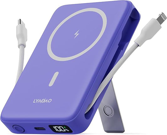 2025 Latest Portable Charger, 16800mAh Magnetic 15W Wireless Power Bank with 2 Built in Cables, LED Display Battery Pack Travel Essentials for iPhone 17/16/15/14/13/12/Pro/Mini/Pro Max