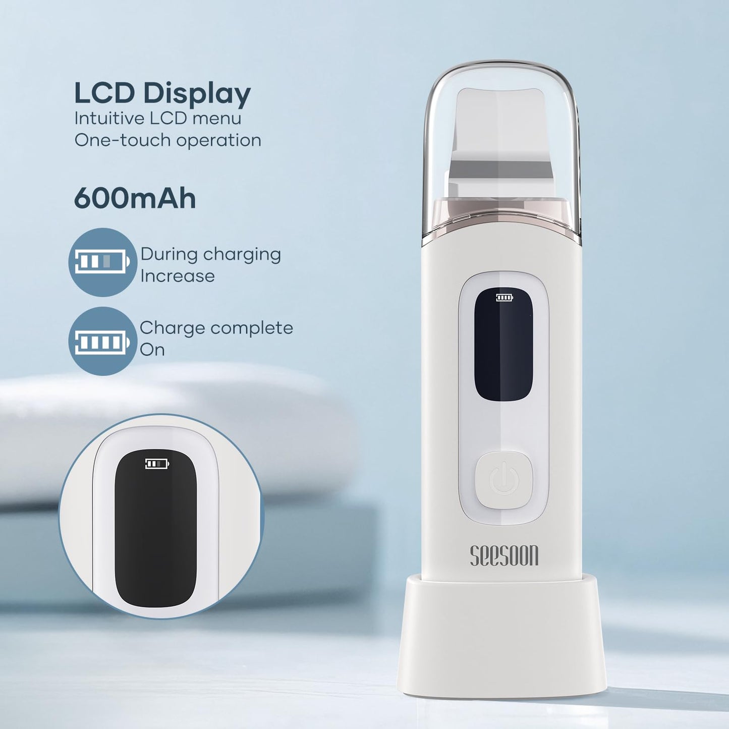 4 in1 Facial Skincare Scrubber,Skin Scrubber Face Spatula - Blackhead Remover with 4 Modes, Pore Extractor Face Spatula Deep Cleansing for Facial Skincare LCD Display, IPX7 Waterproof-Purple-White