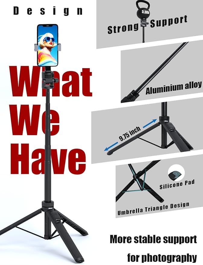 70" Tripod for iPhone & Phone Tripod, Extendable Selfie Stick with Wireless Remote, Lightweight Travel Cell Phone Stand for Vlogging/Live Streaming, Compatible with iPhone Android, Cameras