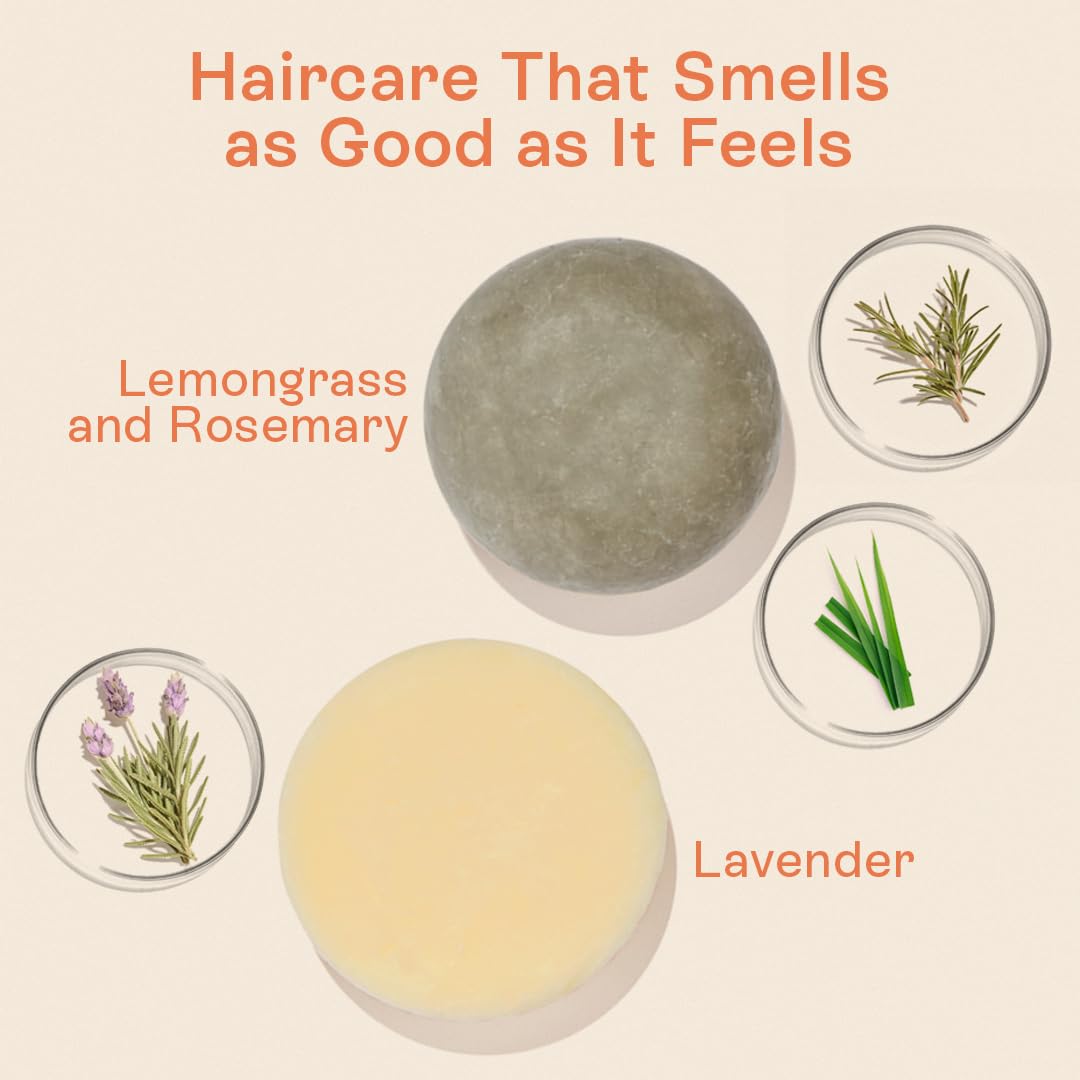 Rosemary Solid Shampoo & Conditioner Set | For Thinning Hair & Frizz Control | Vegan, Sulfate-Free, Eco-Friendly | Plastic-Free Hair Care | Made in Brazil