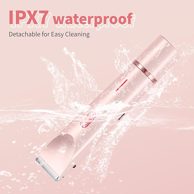 2-in-1 Electric Shaver & Bikini Trimmer for Women - Painless Hair Removal for Body, Face & Bikini, Hypoallergenic, IPX7 Waterproof, Cordless Wet/Dry for Shower & Travel (Pink)