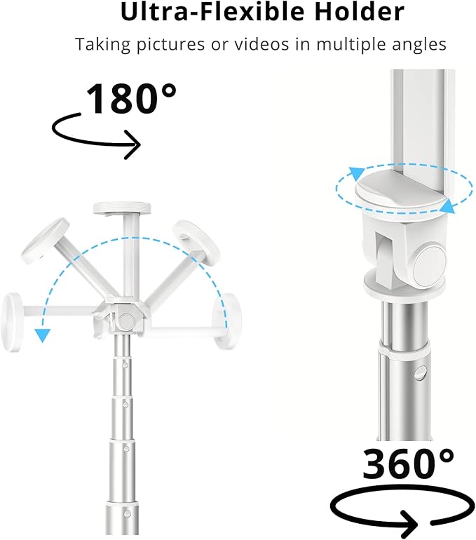 ATUMTEK 51" Selfie Stick Tripod, All in One Extendable Phone Tripod Stand with Bluetooth Remote 360° Rotation for iPhone and Android Phone Selfies, Video Recording, Vlogging, Live Streaming, White