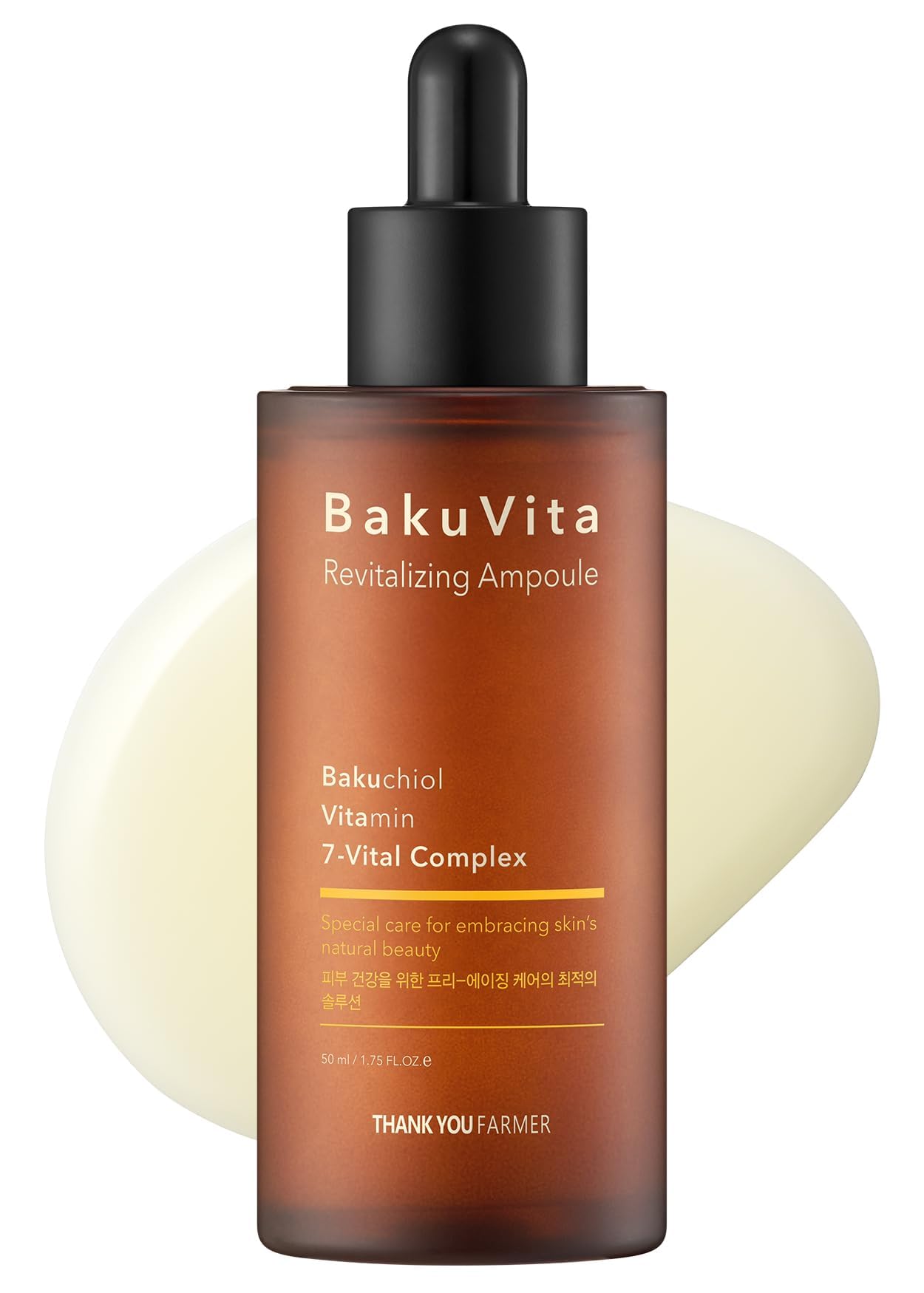 THANKYOU FARMER BakuVita Revitalizing Ampoule - Bakuchiol Retinol Alternative, Vitamin C + E Korean Serum, Pore Care, Firming, Vegan 1.75 fl oz (50ml)