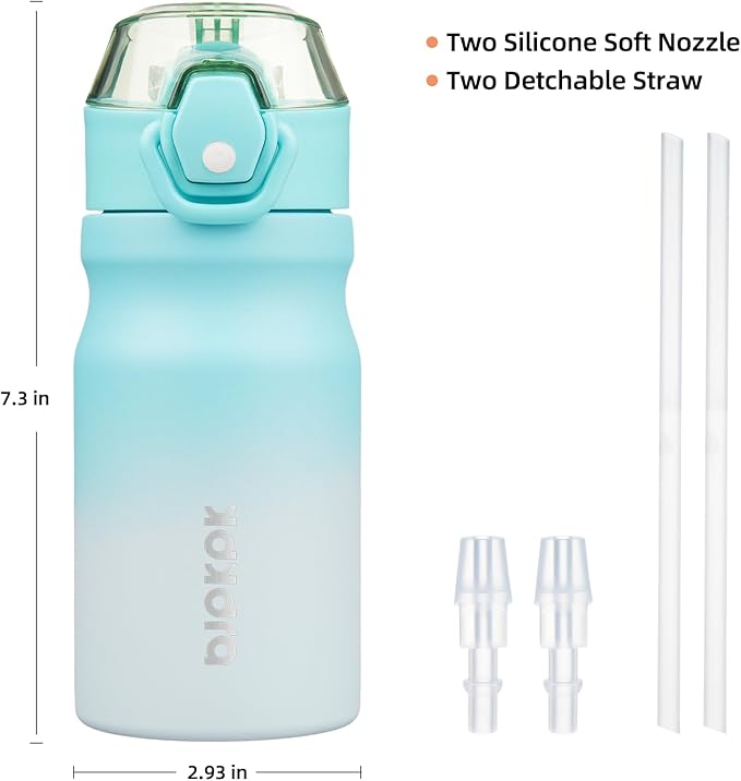 BJPKPK 14oz Insulated Water Bottle With Straw Stainless Steel Double Wall Water Bottles BPA Free Leak Proof Thermo With Lockable Flip Lid And Soft Silicone Spout,Sea Salt