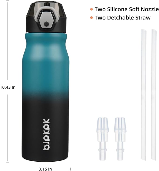 BJPKPK Water Bottle With Straw 25oz Insulated Water Bottles Reusable Stainless Steel Metal Thermo With Leak Proof Lockable Lid And Carry Handle,Indigo Black