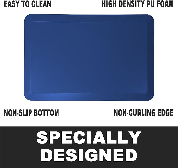 1" Extra Thick Anti Fatigue Floor Mat 60" L x 17" W,Kitchen Mat, Standing Desk Mat,140D Advanced PU Foam Ergonomic Comfort at Home, Office, Garage, Sink (Blue)