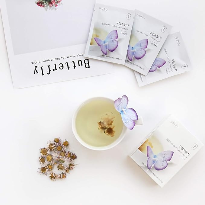 KKOKDAM Korean Tea Gift Set Sampler – 3 Flavor Pink Butterfly Tea Bag Sampler – Elegant Box for Tea Lovers - Perfect as Korean Gifts for Women