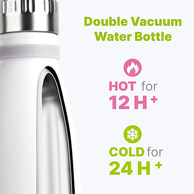 Kids Water Bottle for School-12 oz Stainless Steel Vacuum Insulated Sports Water Bottle Cola Shape Leak Proof Travel Water Bottle (White)