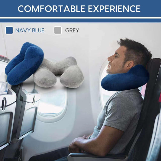 HITSZS Inflatable Travel Pillow for Airplane Inflatable Neck Pillow for Traveling with Soft Velvet Washable Cover for Sleeping, Airplane,Train, Car, Office, Contoured Eye Masks, Earplugs