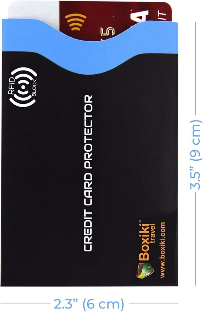 Boxiki Travel RFID Blocking Sleeves, Set with Color Coding | Identity Theft Prevention RFID Blocking Envelopes Set of 12 Credit Card Sleeves (Navy Blue)