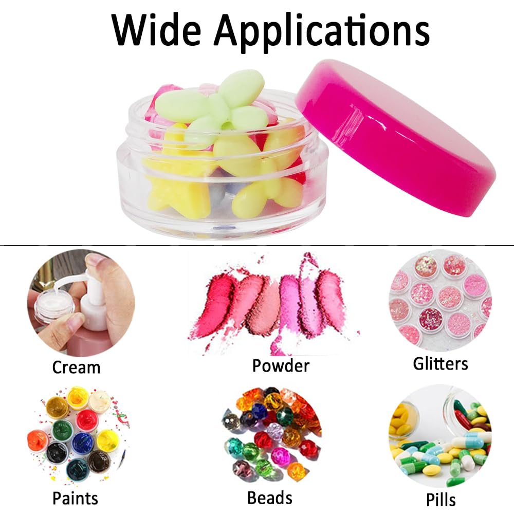 Wopanxye 50pcs 3 Gram Sample Containers with Lids, 3ml Mini Makeup Jars, 3g Empty Plastic Travel Cosmetic Pot Bottle for Eye-shadow, Powder, Salves, Beads, Mascara, Toner, Essence, Lip Scrubs Balms