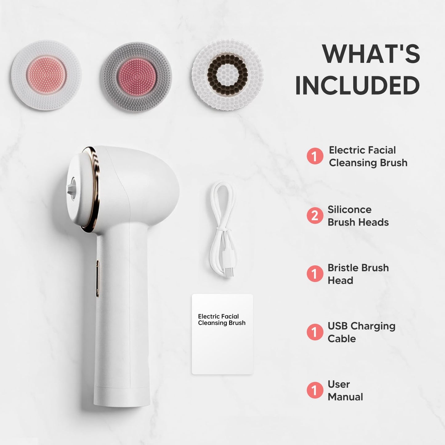 Bidirectional Rotation Facial Cleansing Brush for Women,Rechargeable Waterproof Face Exfoliator Brush for Deep Cleansing,Women Mom Her Christmas Gifts/Stocking Stuffer White