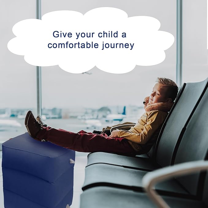 Travel Foot Rest Pillow, AHIER Inflatable Travel Leg Rest Pillow Bed for Foot Rest on Airplanes, Cars, Trains, Office to Rest on Long Flights (Deep Blue)