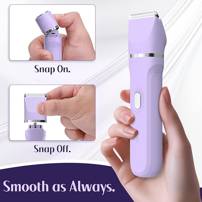 5-in-1 Bikini Trimmer for Women, IPX7 Waterproof Electric Razors Shaver, Cordless Body Hair Trimmer, Facial & Pubic Hair Removal, Ceramic Blade (Light Purple)