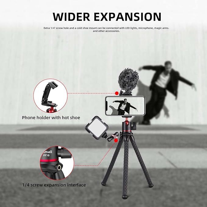 Camera Tripod, Famall Flexible Tripod Stand for Phone with Cold Shoe Phone Mount for iPhone Canon Nikon Sony Cameras