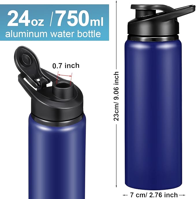 CHENGU 4 Pcs Aluminum Water Bottle 24oz Aluminum Reusable Bottles Lightweight Snap Lid Sports Water Multipack Easy Carry Leak Proof Travel for Gym Camping Hiking Outdoor Fishing (Blue)