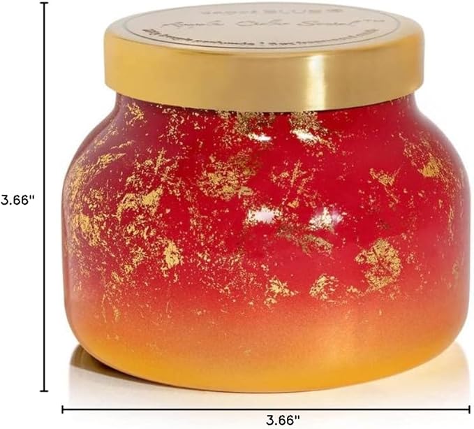 Capri Blue Glimmer Petite Signature Jar Candle - Apple Cider Social Scented Candle with Ombre Glass Candle Holder - Luxury Aromatherapy Candle - Red and Gold (8 oz)