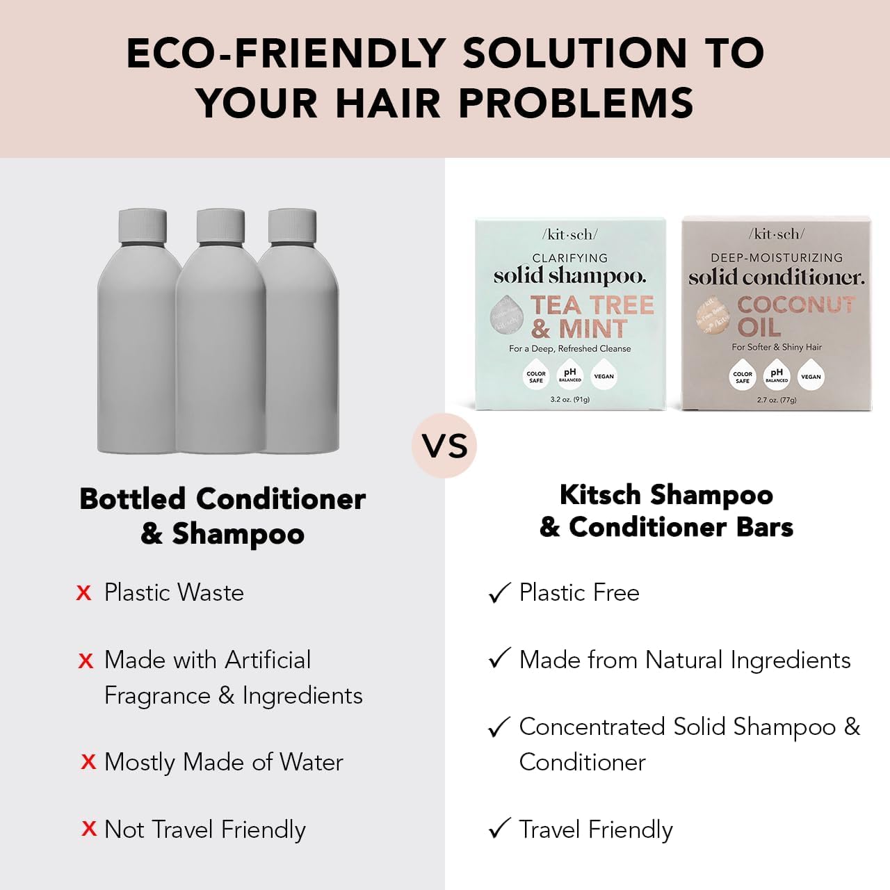 Kitsch Tea Tree Shampoo & Coconut Oil Conditioner Bar – Shampoo and Conditioner Set - Clarifying Bar Soap for Greasy Hair & Deep Moisturizing - Paraben, Silicone & Sulfate Free - Made in USA - 2 Pack