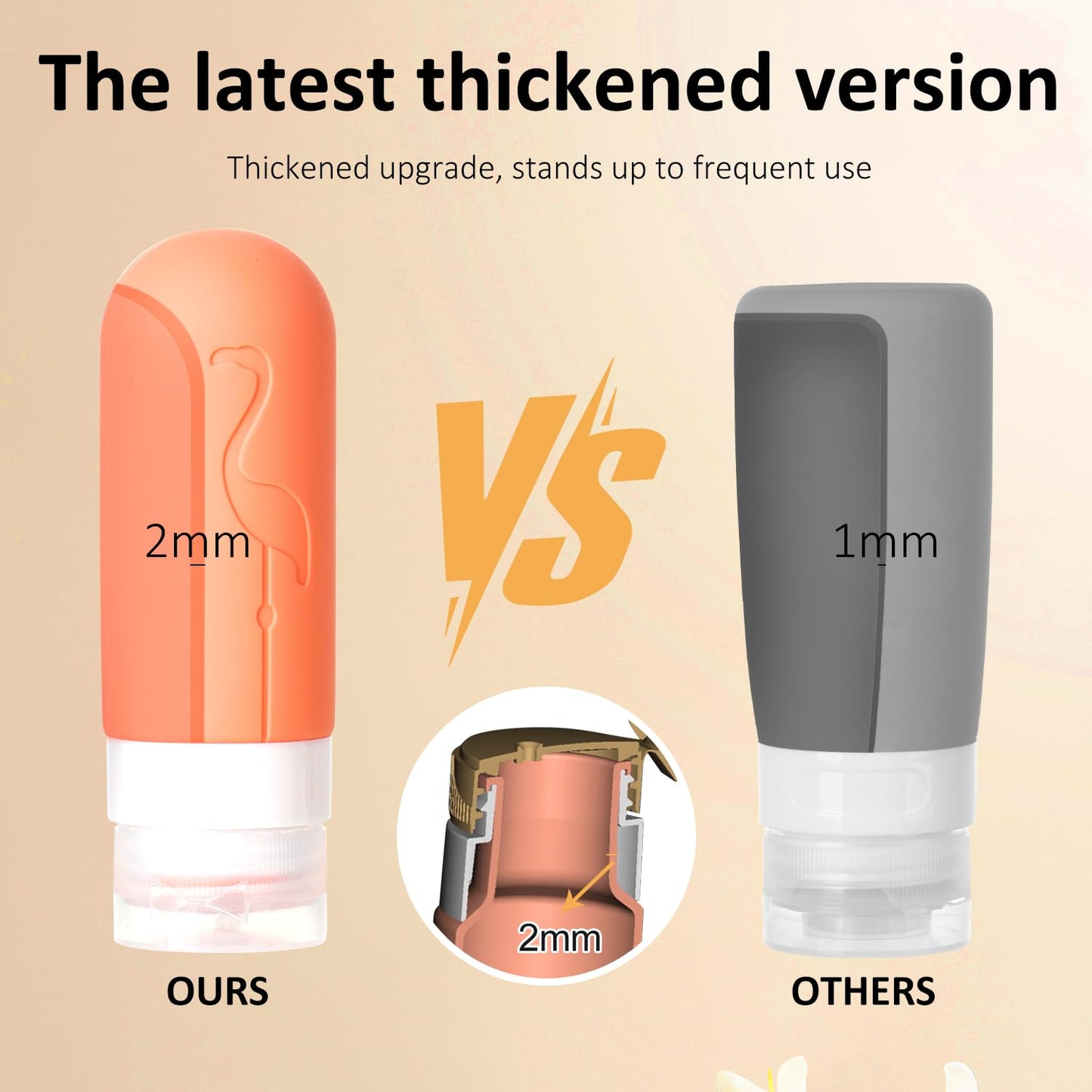 Vipop Empty 3 oz Travel Size Bottles Toiletries Containers for Toiletries Liquids，Small Silicone Mini Refillable Leak Proof TSA Approved Travel Bottles for Creams Shampoo and Conditioner Traveling