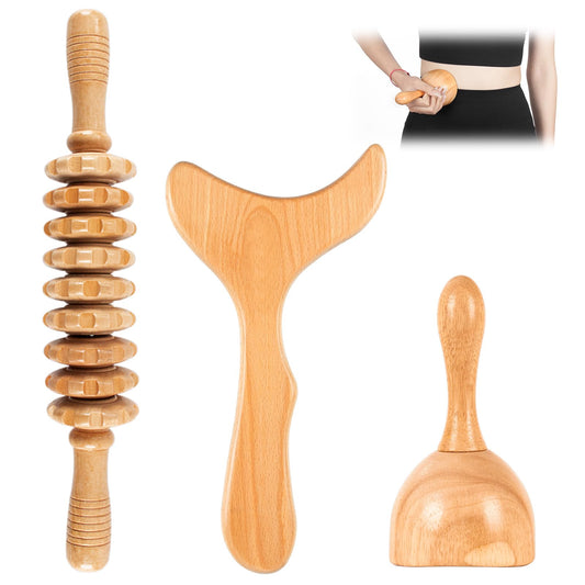 KintKita Wood Therapy Massage Tools 3 in 1,Wooden Lymphatic Drainage Massager Maderoterapia Kit Professional Body Cellulite Massager for Body Sculpting,Contouring,Relief Muscle,Anti-Cellulite