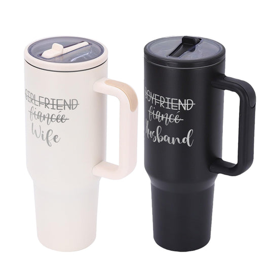 Wedding Gifts for Couples 2025 Husband and Wife 40 oz Tumbler Cup for Couples with Handle Lids Straws Letter Charm Accessories 2 Pack Engagement gifts for Couple Bridal Shower Gifts for Bride Groom