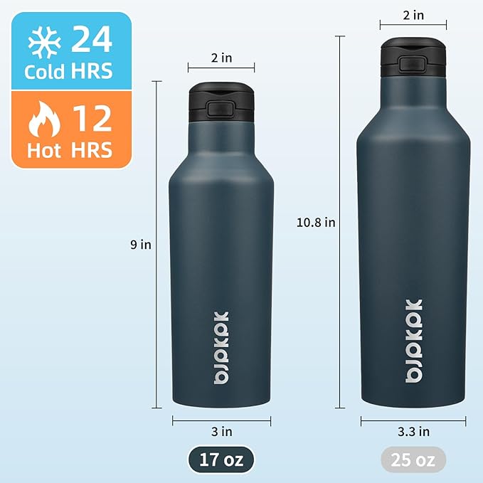 BJPKPK Insulated Water Bottle With Straw 17oz Stainless Steel Water Bottles With 2 Lids And Carry Handle Reusable Travel Metal Thermo,Navy Blue