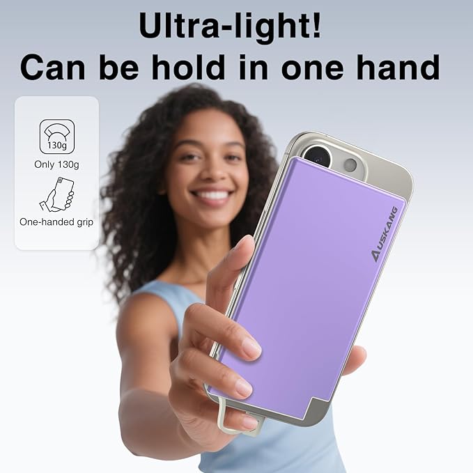 Auskang Purple Slim Power Bank with Built in Cable-5000mAh Thin USB C Portable Charger Compatible with iPhone16 15 Series/Samsung, Google Pixel/Android etc-Thin Battery Pack for Outdoor Travel