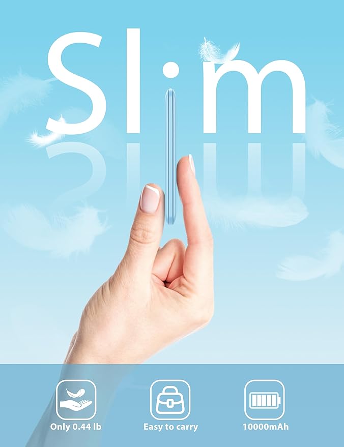 10000mAh Compatible with iPhone 15/16/17 (Only) Slim Portable Charger with Built in Cable, Power Bank Travel Charger External Battery Pack for Phone, 3 Output USB Type C Cord Clutch Charger, Blue