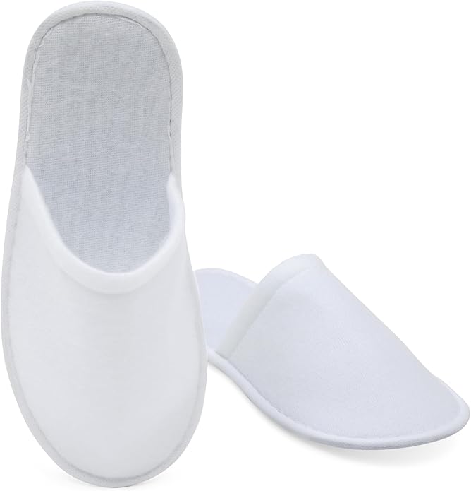 Juvale Disposable Slippers for Guests - Men's US 10/Women's US 11 Medium - White Closed-Toe Cotton EVA Slip-Resistant Sole - Individually Wrapped Spa & Hotel House Slippers Bulk 24 Pairs