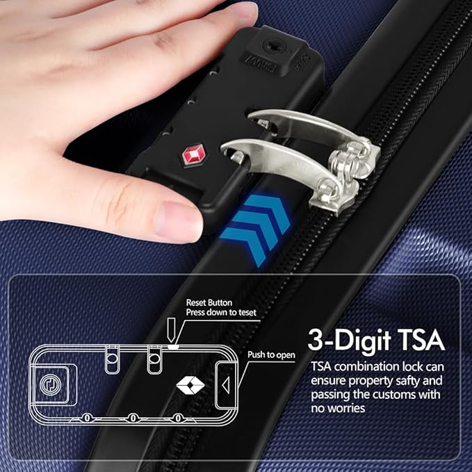 AnyZip Luggage Set 5 Piece PC ABS Hardshell Lightweight Suitcases for Travelling with 4 Universal Wheels TSA Lock Carry on Suitcase Dark Blue