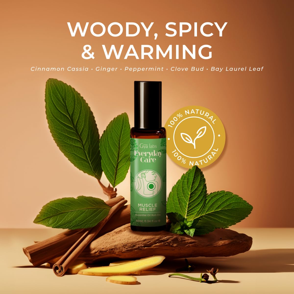 Gya Labs Deep Muscle Relief Essential Oil Roll on - Blended with Soothing Cinnamon, Energizing Ginger Oil & More - Natural Aromatherapy for Sore Muscles & Tension, Travel Size (0.34 Fl Oz)