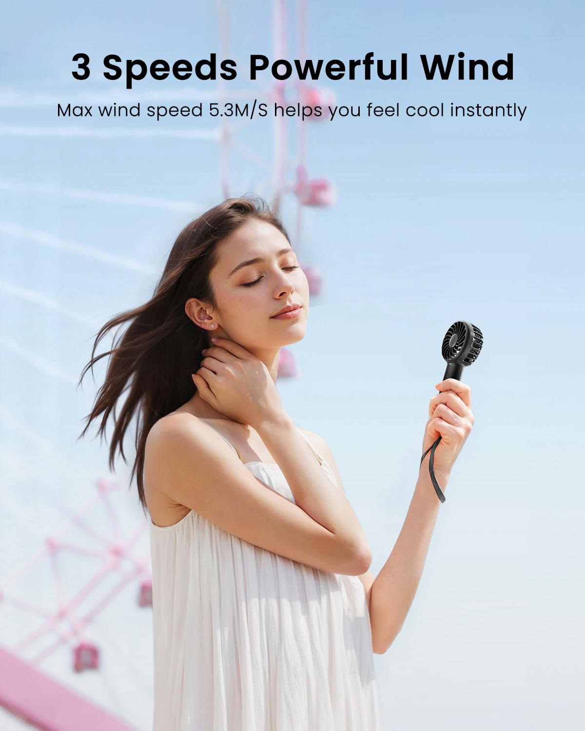 Gaiatop Mini Portable Handheld Fan, 3 Speed Powerful Battery Operated, Small USB Rechargeable Personal Fan for Makeup Eyelash, Camping Beach Airplane Travel Essentials for Women Girls