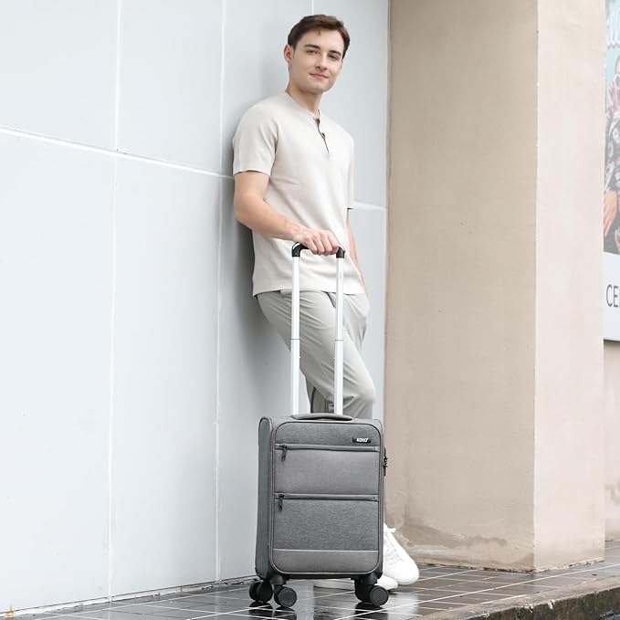 Kono 20 Inch Softside Carry On Luggage Airline Approved 20 Inch Spinner Wheels Lightweight Waterproof Suitcase with TSA Lock for Business Travel (Small, Grey)