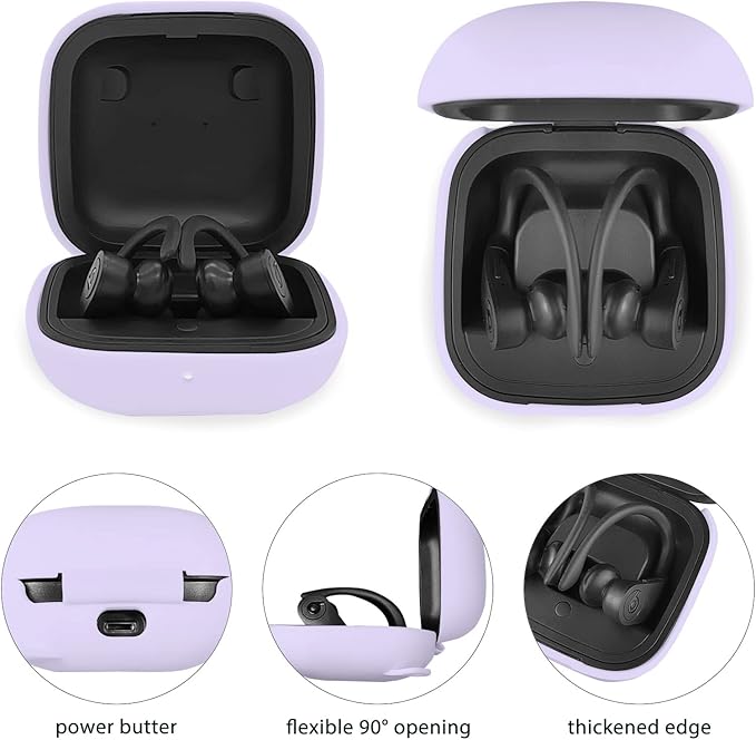 Compatible with Powerbeats Pro, Soft Silicone Case with Gold Heart Pattern for Powerbeats Pro Case with Cute Butterfly Keychain for Girls Women (Purple)