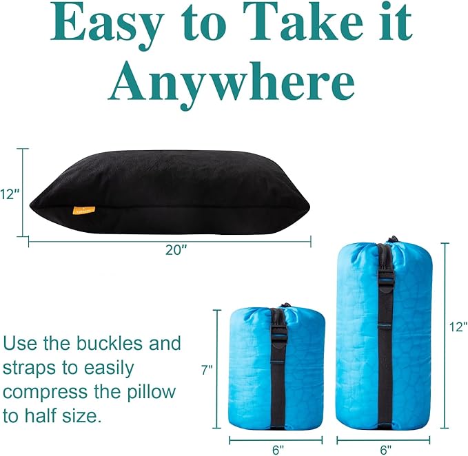 Small Gel Memory Foam Camping Pillow Travel - Contoured Support -Compressible Pillow Ideal for Backpacking, Camping, Travel, Car, Airplane,Office Nap