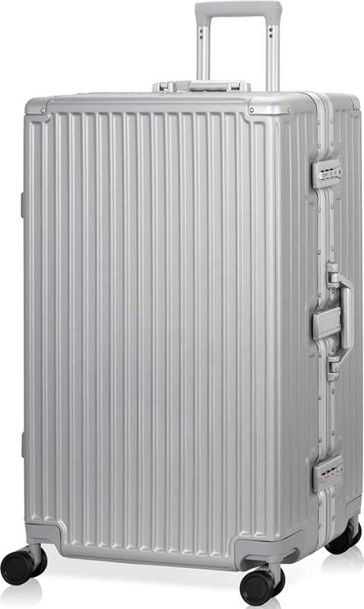 AnyZip Luggage Aluminium Frame Suitcase Hard Shell TSA Lock No Zipper 28In Silver