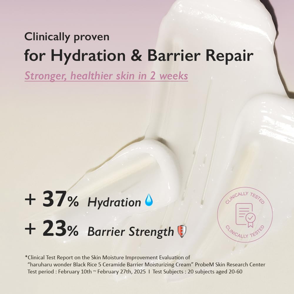HARUHARU wonder Black Rice 5 Ceramide Barrier Moisturizing Cream, Daily Skin Barrier Care, Long-Lasting Hydration, Soothing & Nourishing, Ceramide Capsules, Korean Skincare, 1.69 fl.oz