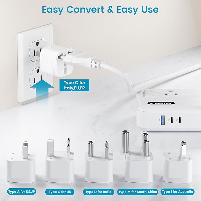 BESTEK 220V to 110V Converter with USB-C 35W, Universal Travel Adapter, US to Europe Power Converter for Hair Straightener/Curling Iron, Step Down Transformer(AU/EU/UK/India/South Africa Plug Adapter)